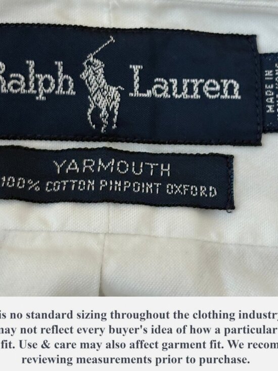 Ralph Lauren Yarmouth Shirt Mens 15-32 White Pinpoint Oxford Button Down Cotton - Picture 12 of 13